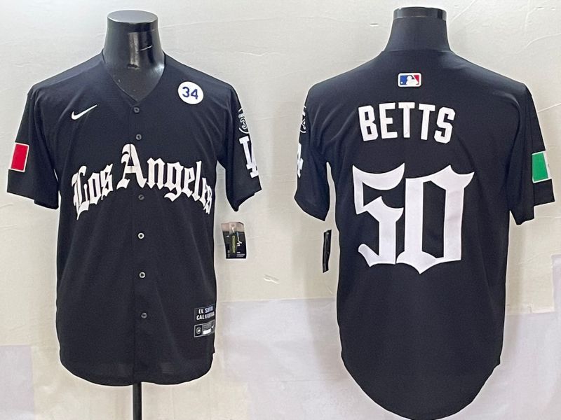 Men Los Angeles Dodgers #50 Betts Black Five generations Joint Name 2025 Nike MLB Jersey style 9->los angeles dodgers->MLB Jersey